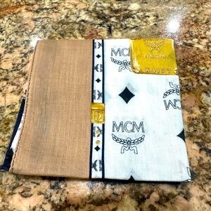 MCM Tan and White Logo Scarf
